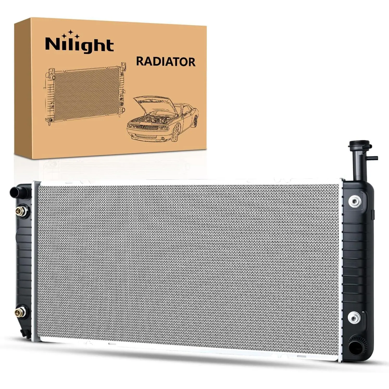 Nilight Premium Grade Aluminum Core Radiator Complete Unit - 103% Leak Tested, Boosts Boiling Point, Maintains Pressure, Optimum Cooling Efficiency for Chevy/GMC 4.8L/6.0L V Engine 2004-2018 (Express 2500/3500, Savana 2500/3500), GM3010483, Cooling System