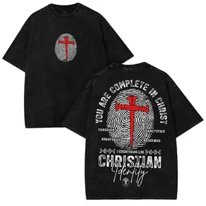 Faith Based Streetwear Washed Shirt - 1 Corinthians 1:30 Vintage Red Cross Tee
