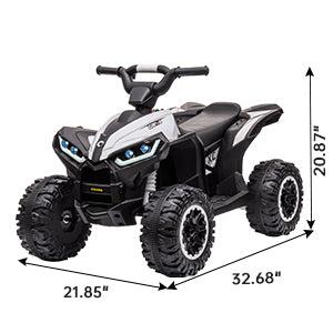【GARVEE】12V Quad ATV 4 Wheeler with Music and LED Lights, available in White, Red, Pink, Yellow, Black, and Blue, designed for young riders with fun features and vibrant color options