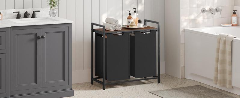 SONGMICS HOME VASAGLE Laundry Sorter with Top Shelf and Pull-Out Bag, Compartment Modern Irregular Laundry Basket Organiser