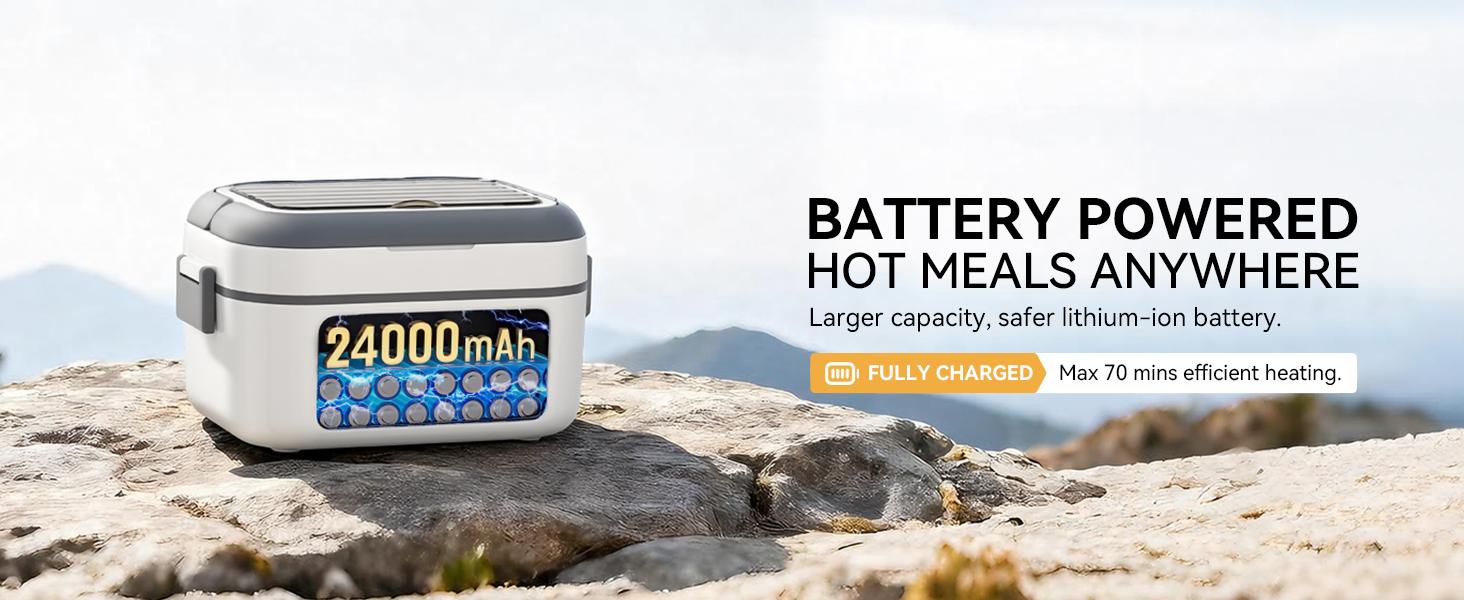 Yofidra Cordless Heated Lunch Box, 24000mAh 100W Electric Lunch Box with Smart Timer, 6.3-Cup Super Large Lunchbox for Men & Women, Portable Food Warmer with Insulated Bag for Outdoor/Office, Black Tableware Stainless Steel