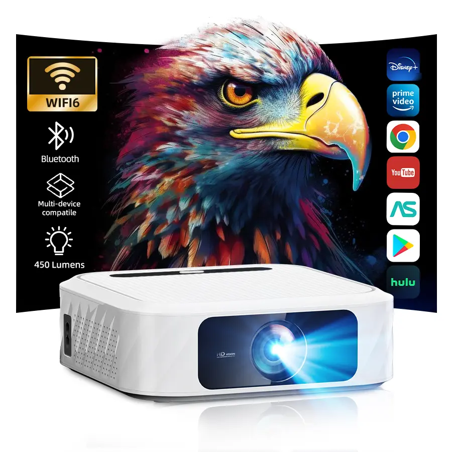 [US Warehouse] Multifunctional Smart Projector - High ANSI Lumens, 1080P Native Resolution, Auto Keystone, Dual WiFi 6, BT 5.4, Android Portable Projector for Home, Backyard, Multifunctional Projector
