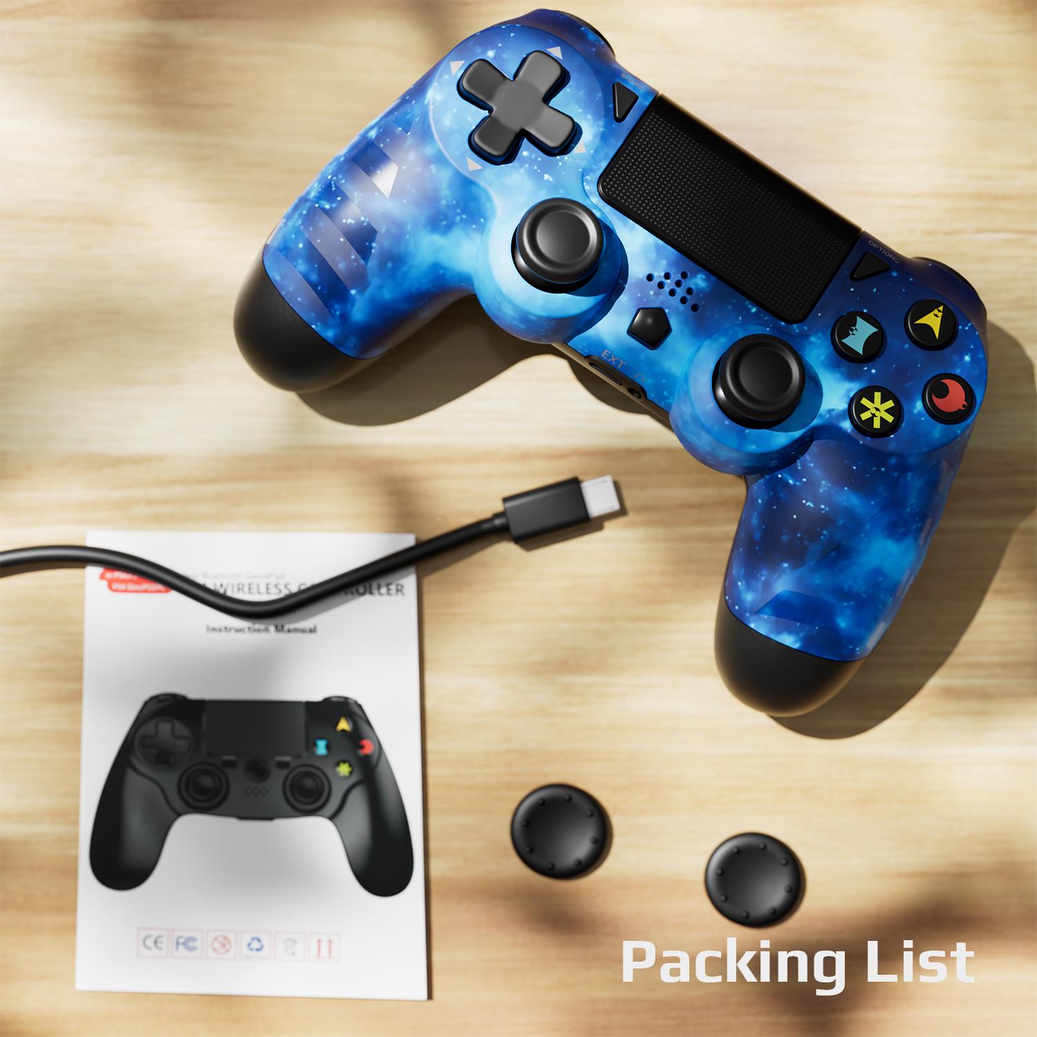 Wireless PS4 Controller Compatible with PS4/Pro/Slim, PC, Android, iOS, WithDual Vibration, Motion Sensing, Touchpad, Light Bar, Share, 3.5mm Headphone Jack, Perfect For PS4 Games