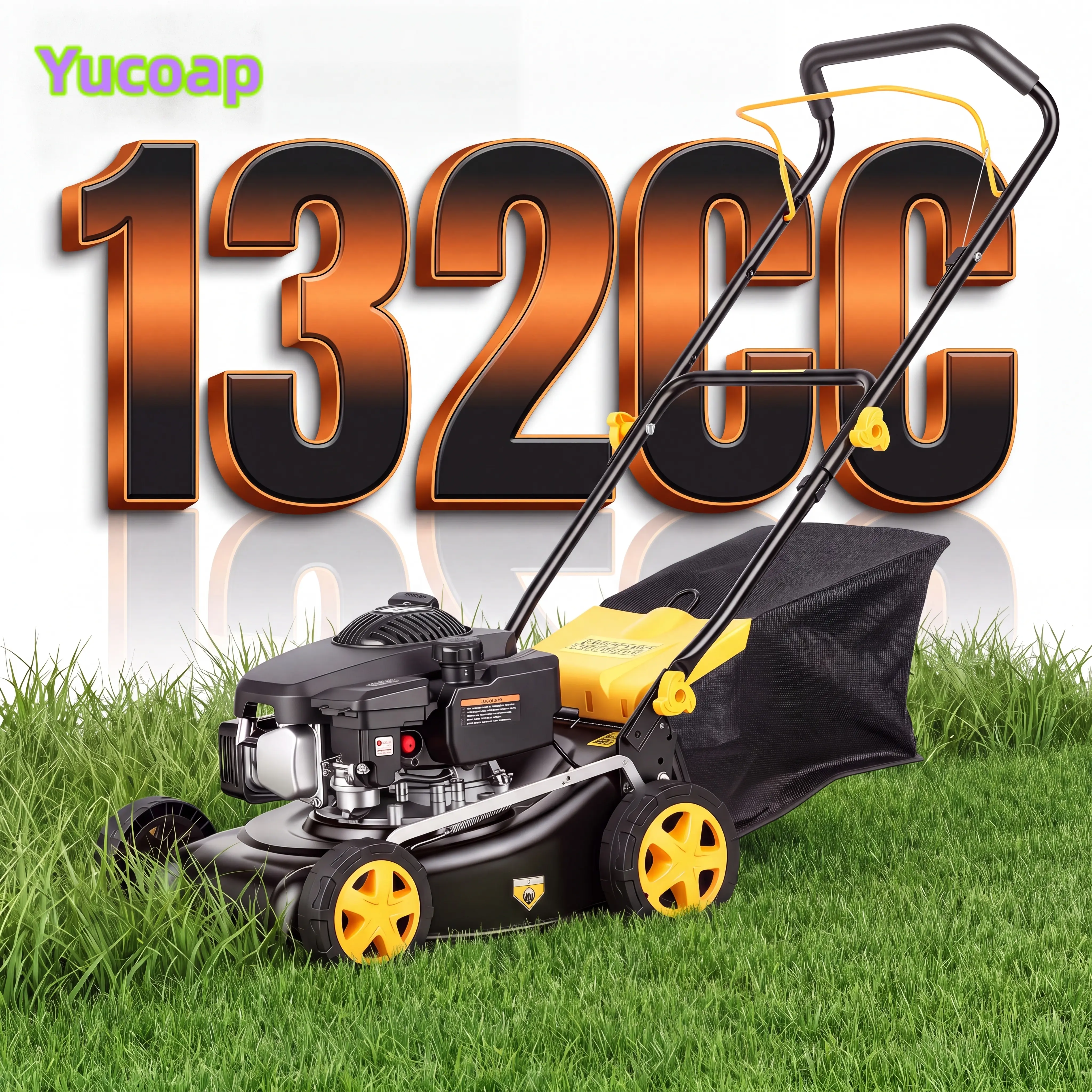 YUCOAP 16-Inch 132CC 4-Stroke Gas Push Lawn Mower, 3-in-1 Cutting System, 45L Grass Collection Bag, Large Wheels