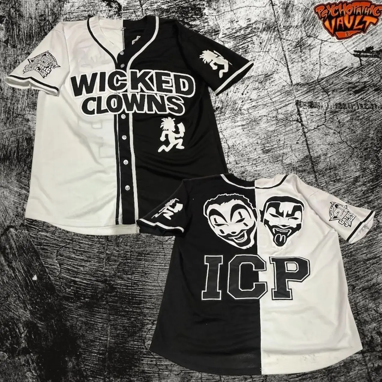 Unisex Wicked Clown Baseball Jersey, V-Neck Split Color Polyester Clothes, Breathable Short Sleeve Tops for Juggalos