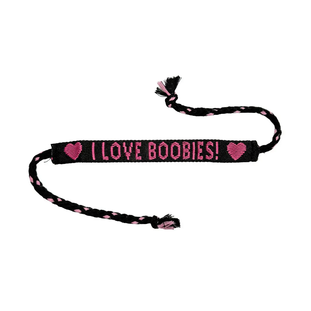 i love boobies! Woven Bracelet - Black Berry (Black / Fuchsia Pink)