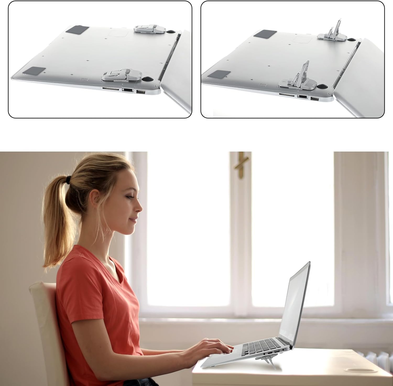 MUNBYN  Portable Keyboard Riser with Dual Tilt Angle,2pcs  Mini Laptop Feet for Desk, Invisible Lifter & Self-Adhesive Laptop Stand Bracket, Ideal for Office Use