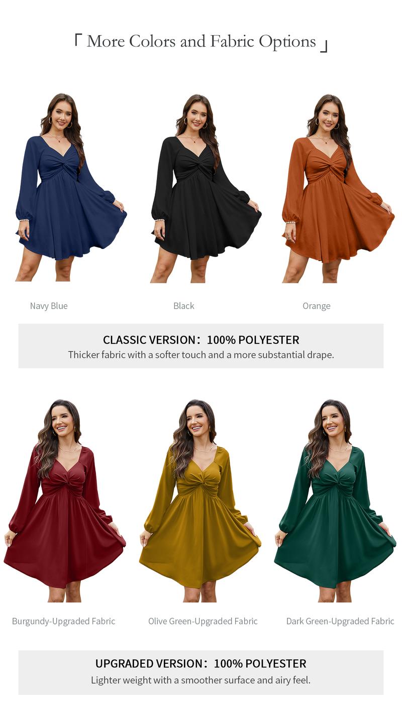Chicovar Women's Spring Sweetheart Neckline Knot Front Flowy Mini Chiffon Dresses, Lantern Sleeve, A-Line Cut, No Scratchy, No Sheer, Westernfashion, Family Photos, Church, Party, Casual, or Daily Wear