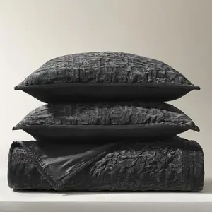 Z Gallerie Madera Velvet Coverlet Set - Black / Ivory / Midnight Blue Bedding Sets Soft Bedding Sets