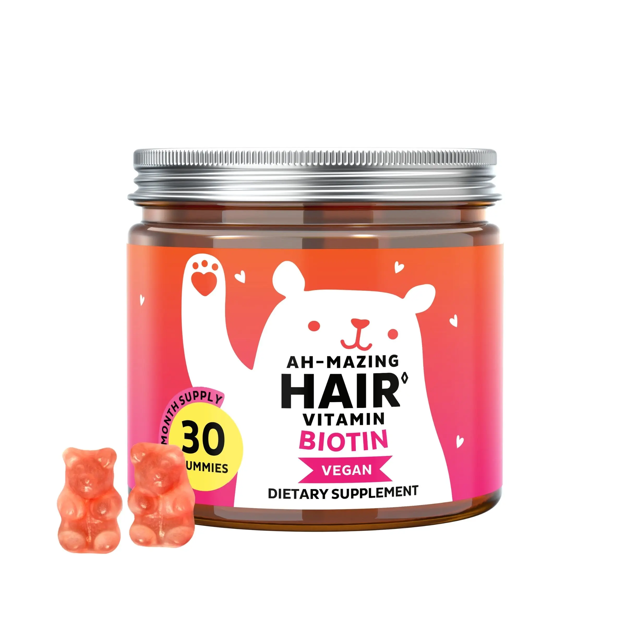 Bears with Benefits Biotin Gummies for Hair Growth, Skin & Nails –  5000 mcg Biotin + Vitamins C & E + Zinc - 30 Gummies - Vegan Wild Berry Flavor - 1 Month Supply