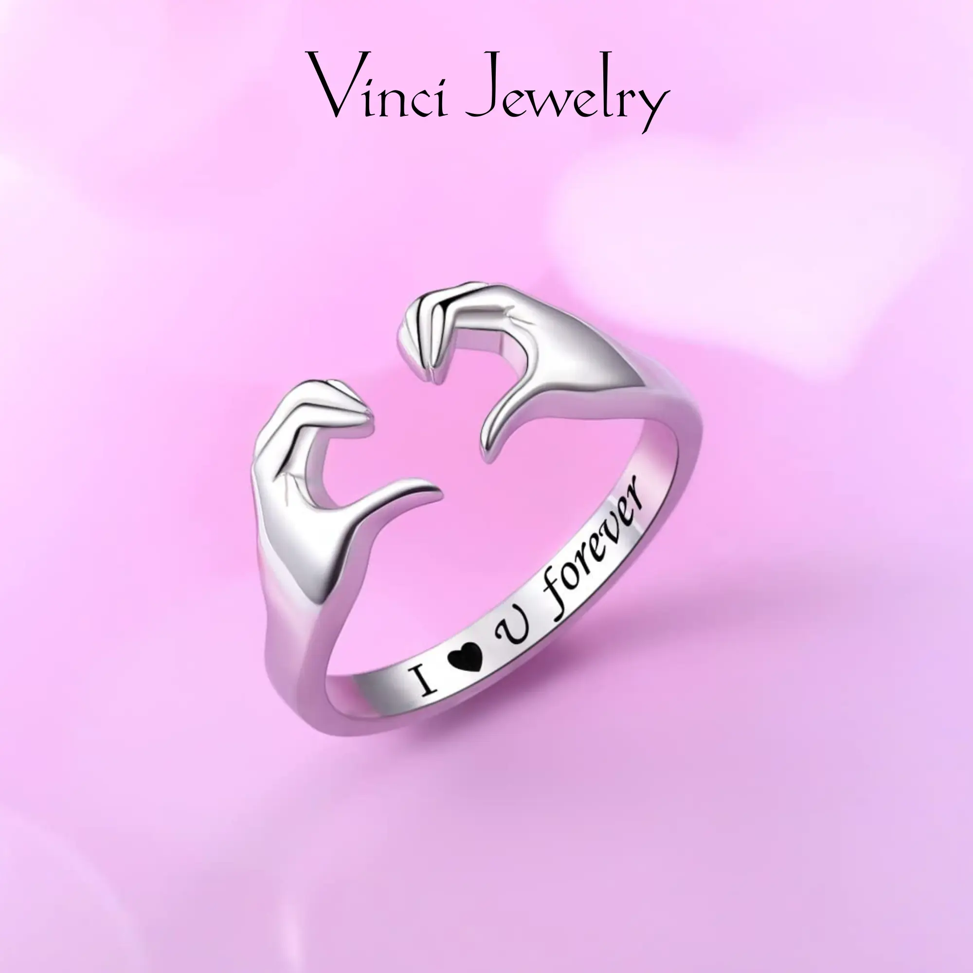 925 Love Open Ring with Customized I Love U Forever Engraving Design, Romantic and Elegant Couple Ring Jewelry for Lover, Perfect Gift for Girls, Unisex Thumb Ring, Wedding Engagement Ring, Birthday Christmas Valentine Gift for Daily Wear, Memento Gift