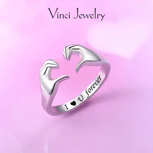 925 Love Open Ring with Customized I Love U Forever Engraving Design, Romantic and Elegant Couple Ring Jewelry for Lover, Perfect Gift for Girls, Unisex Thumb Ring, Wedding Engagement Ring, Birthday Christmas Valentine Gift for Daily Wear, Memento Gift