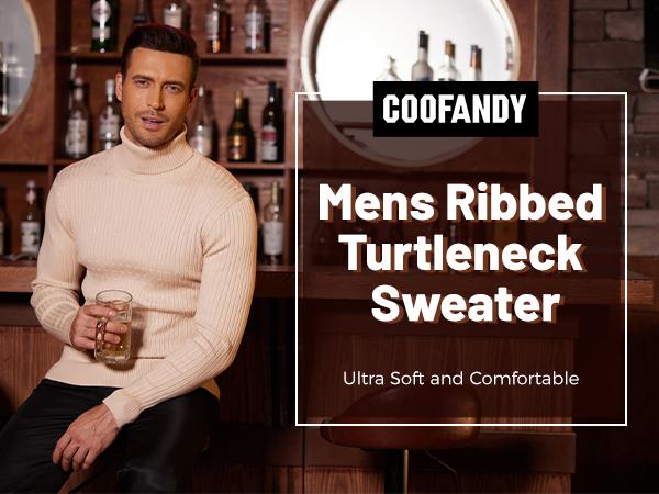 COOFANDY Men's Knitwear Slim Fit Turtleneck Sweater Casual Twist Patterned Pullover Knitted Sweaters Gift Ideas