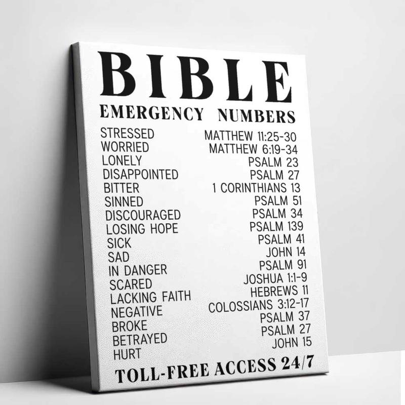 Bible Verse Emergency Numbers,Canvas Art Poster, Bible Verse Wall Art - Inspirational, Spiritual Typography Wall Print - Gifts For Women And Men, Festival Decor Home
