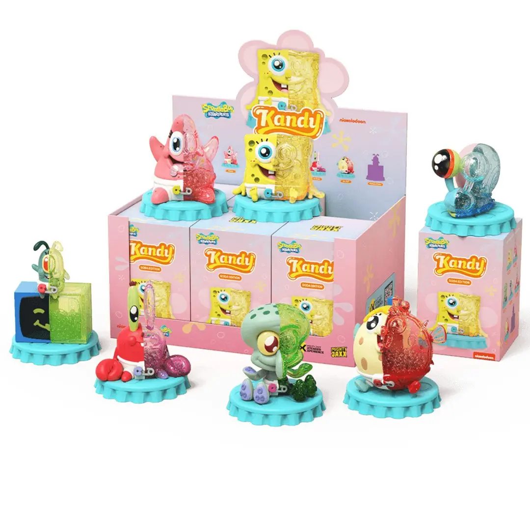 Licensed IP SpongeBob SquarePants x Kandy Soda Edition 4 in Vinyl Blind Box Figure, with Bonus ASMR Shake Moment Collectible, 1 Rare Figure Included