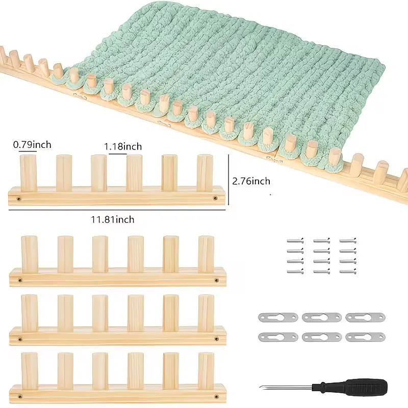 48in Wood Portable Craft Weaving Machine - 4 Weaving Frame Sets, Adjustable Extension Length, Beginner-Friendly Operation, Stress Relief for Teens, Fits Thick Blankets/Scarves, Includes Screwdriver & Nails for Installation, 48 Inch, Craft Tools, Flexible,