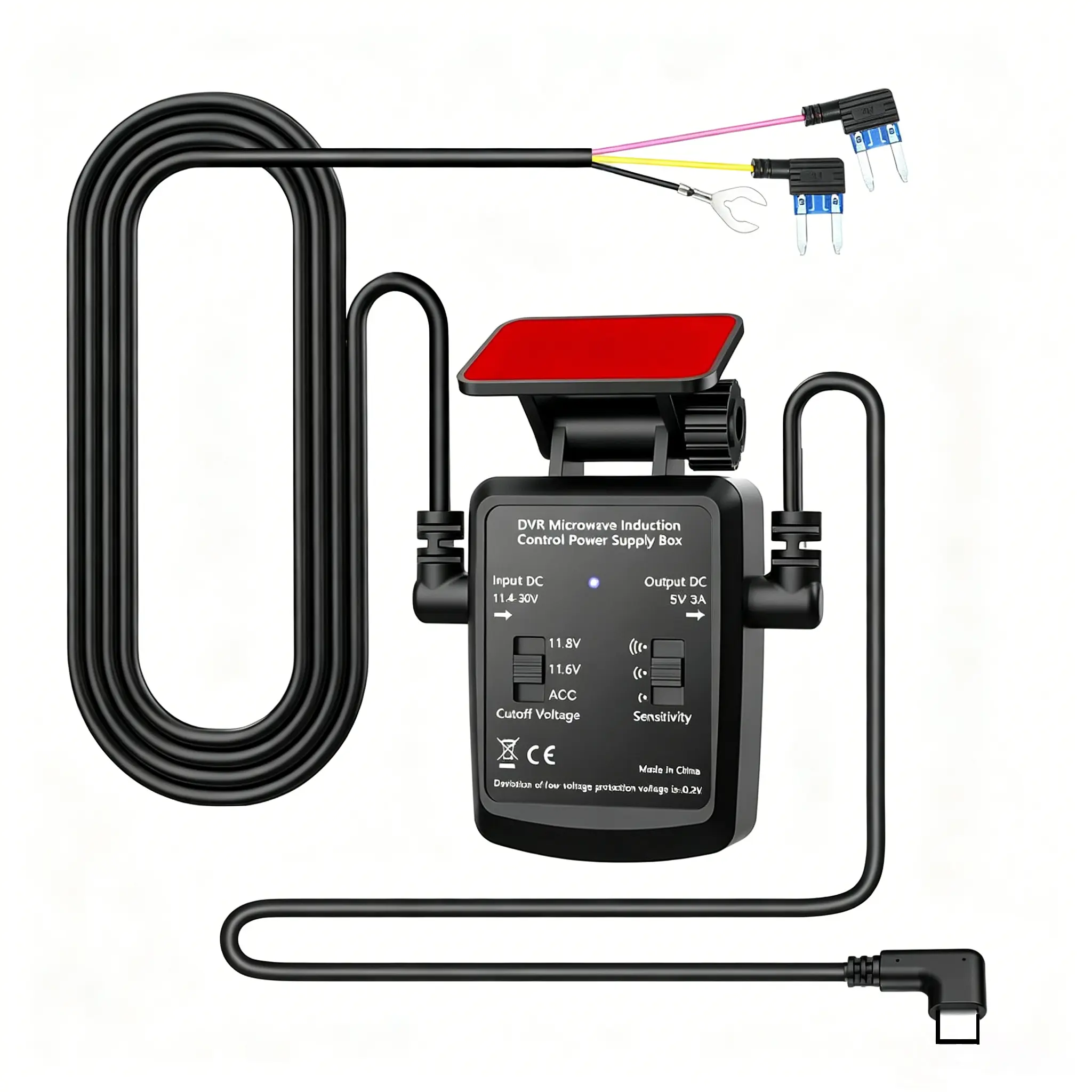 Radar Activated Dash Cam Hardwire Kit Type C | 5M Detection Range | 24/7 Parking Monitoring | Low Voltage Protection | 12V-24V to 5V/3A | Fuse Box Power (DK2)