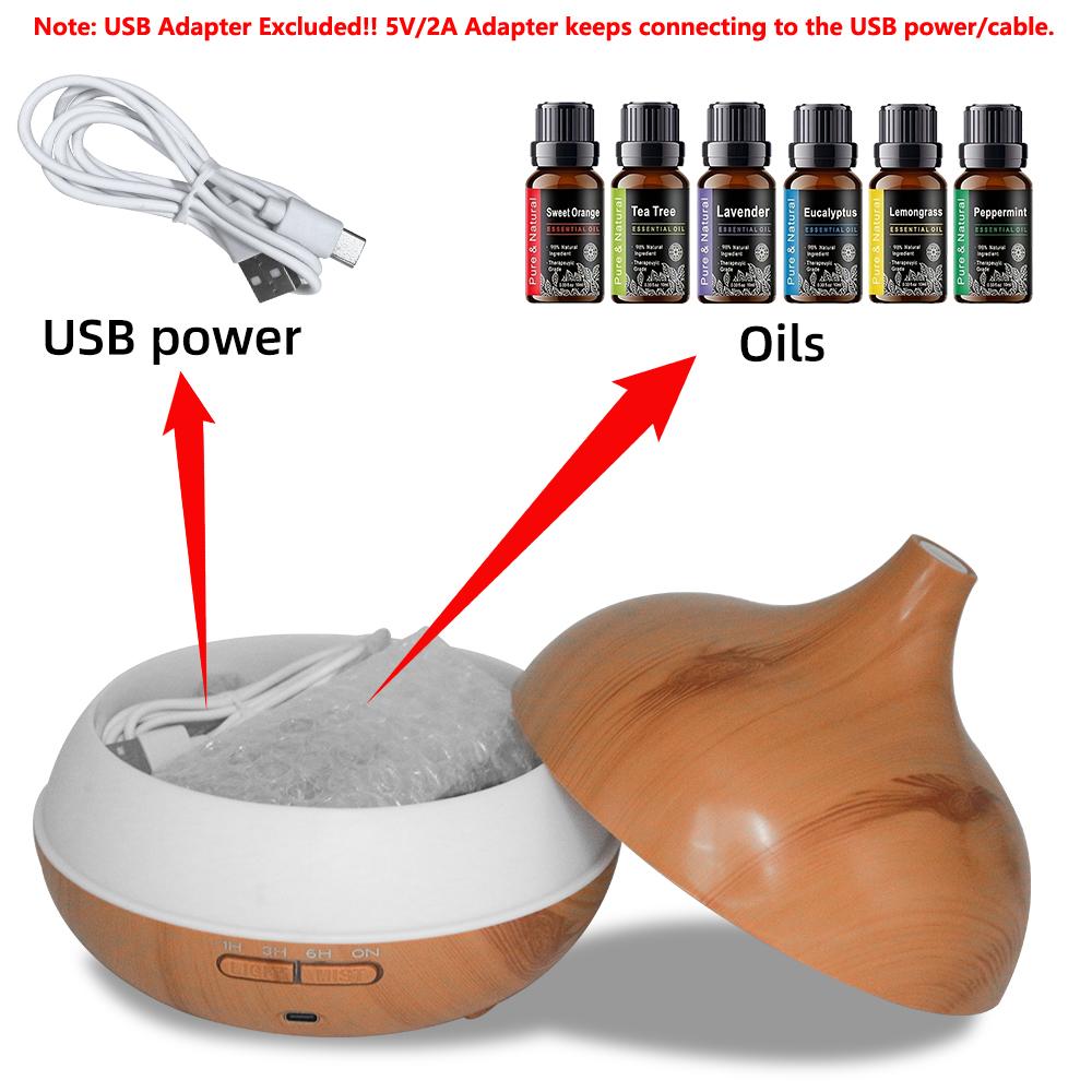 550ml Ultrasonic Aromatherapy Essential Oil Diffuser & Air Humidifier with Wood Grain Design, Remote Control, 7 Color LED Light, and 6 Oils – Perfect Aroma Diffuser and Air Purifier for Home Use