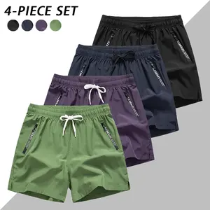Men’s Summer Ice Silk Quick-Dry Sports Shorts, 4-Pack – Loose, Breathable Bermuda Length; Ideal for Fitness Training, Running, Casual Wear, and Beach; Trendy and Versatile
