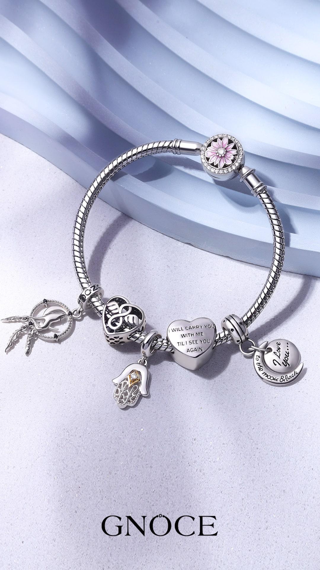 GNOCE Charm Bead for Bracelets - Cubic Zirconia and Enamel, Loving Heart and Infinity Sign Bracelet and Necklace Charms for Women and Girls, Finger Heart Beads Fit Snake Bracelets and Necklaces