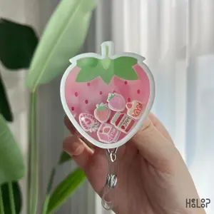 Strawberry Shaker Badge Reel: Kawaii Nurse ID Holder