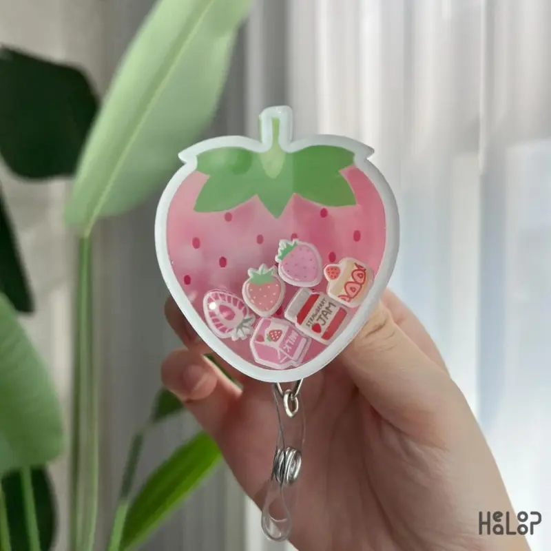 Strawberry Shaker Badge Reel: Kawaii Nurse ID Holder