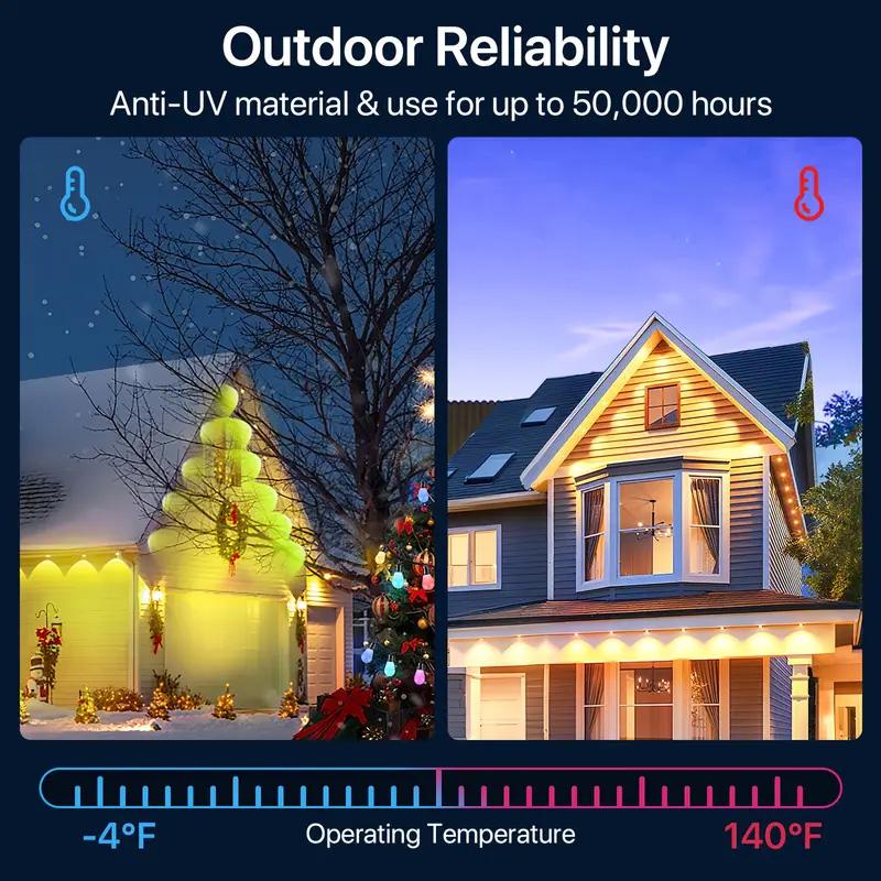 105ft/164ft 16 Million Colors IP67 Waterproof Smart Color Lights 63 Modes TUYA App Voice Control Music Sync Timer for Eaves Walls Pools Lawns Paths Fence