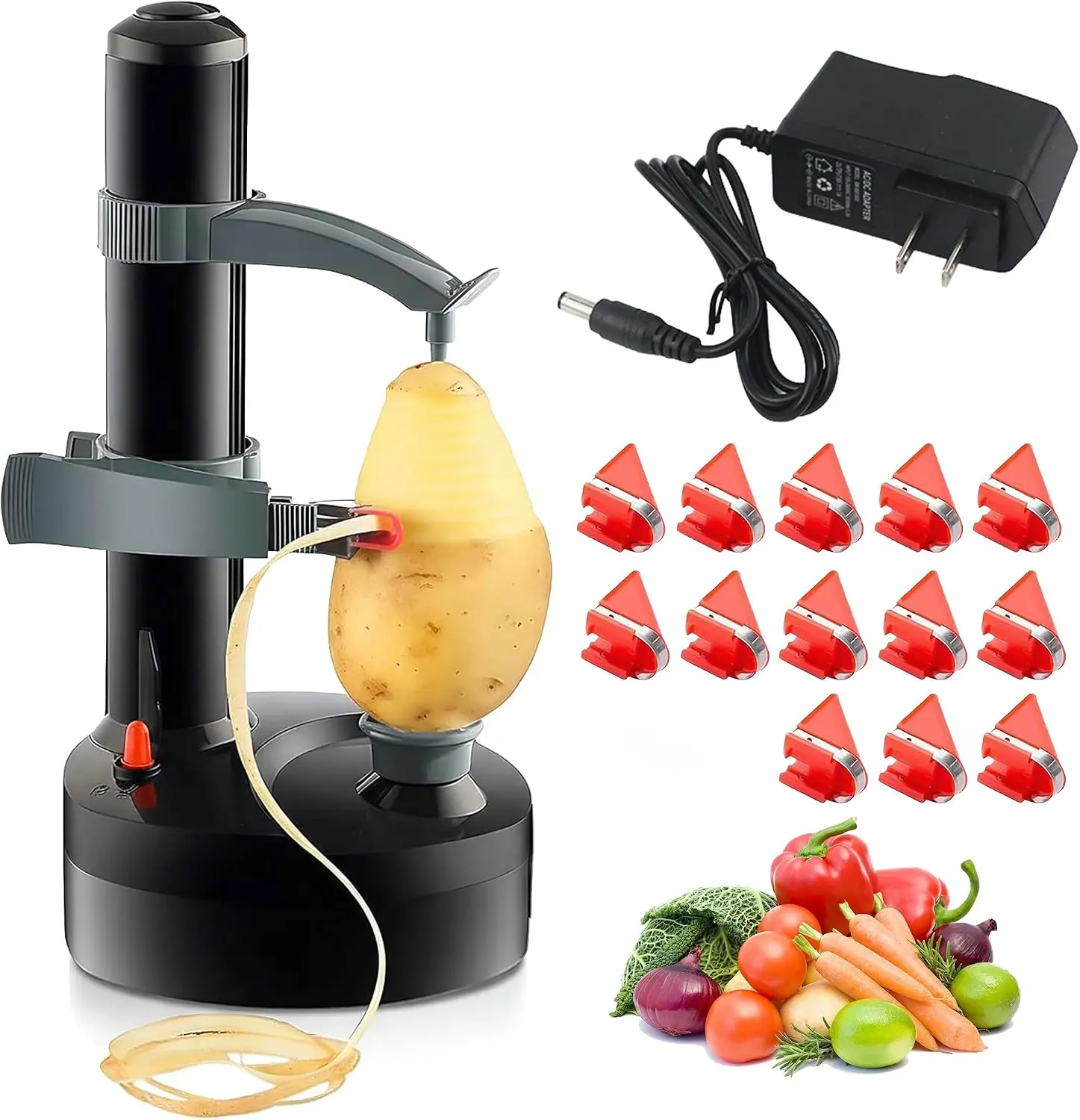 Electric Potato Peeler with 13 Blades, Automatic Rotating Vegetable & Fruit Peeler Machine, Hands-Free Peeler for Potatoes, Apples & More Kitchen Gadgets (Black)