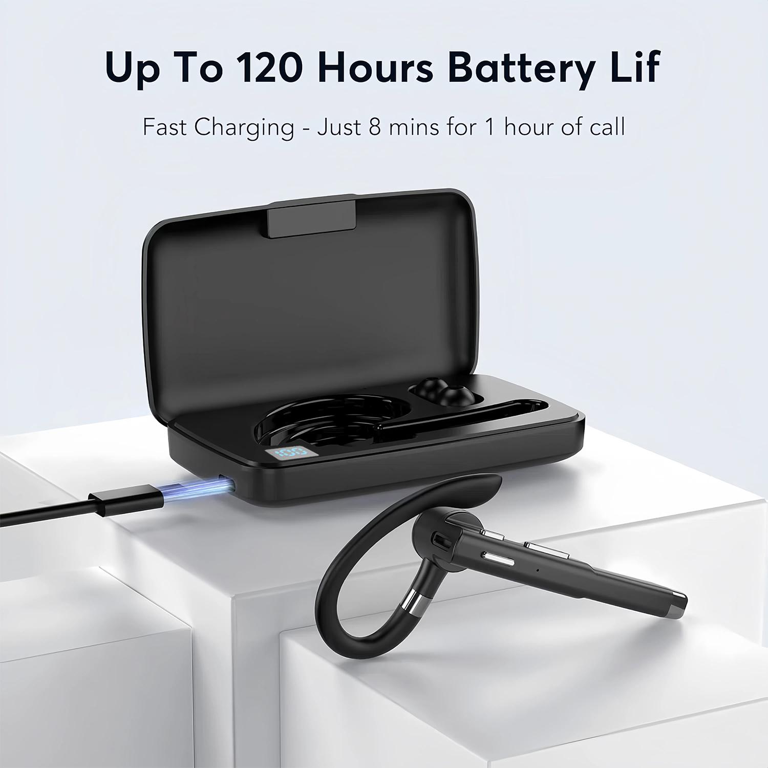 Bluetooth Wireless Business Headset for Cell Phones 500Hrs Standby Time with LED Charging Case 270 Degrees Rotatable Microphone Sports Earphone for Android iOS