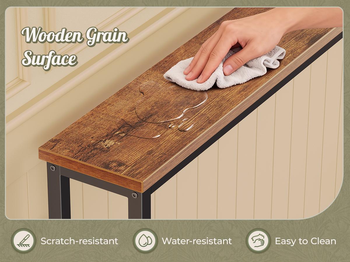 Huuger 102.4/110.2 Inch Sofa Table with Power Outlets, 23.9’’-34.4’’ Height Adjustable Range, Behind Couch Table with USB-C Ports, Sofa Tables Narrow Long, Skinny Console Table, Small Spaces