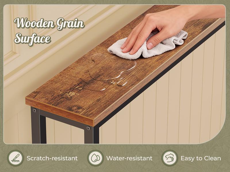 Huuger 102.4/110.2 Inch Sofa Table with Power Outlets, 23.9’’-34.4’’ Height Adjustable Range, Behind Couch Table with USB-C Ports, Sofa Tables Narrow Long, Skinny Console Table, Small Spaces