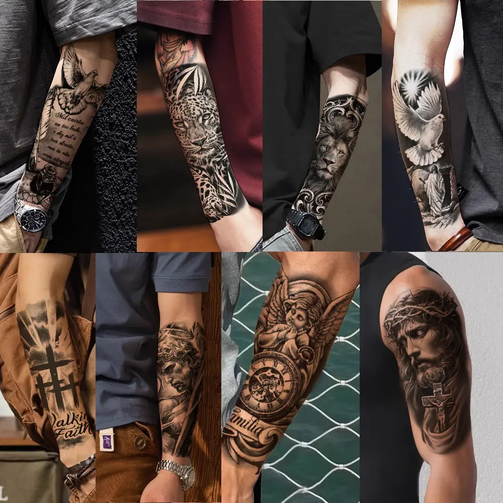 36 Sheets Temporary Tattoos for Men & Women, Waterproof Fake Tattoo Art Stickers for Adults with Tribal Wolf, Lion & Skull Designs, Long-Lasting for Arm, Forearm & Body Areas, Fake Tattoos, Sticker Sheet