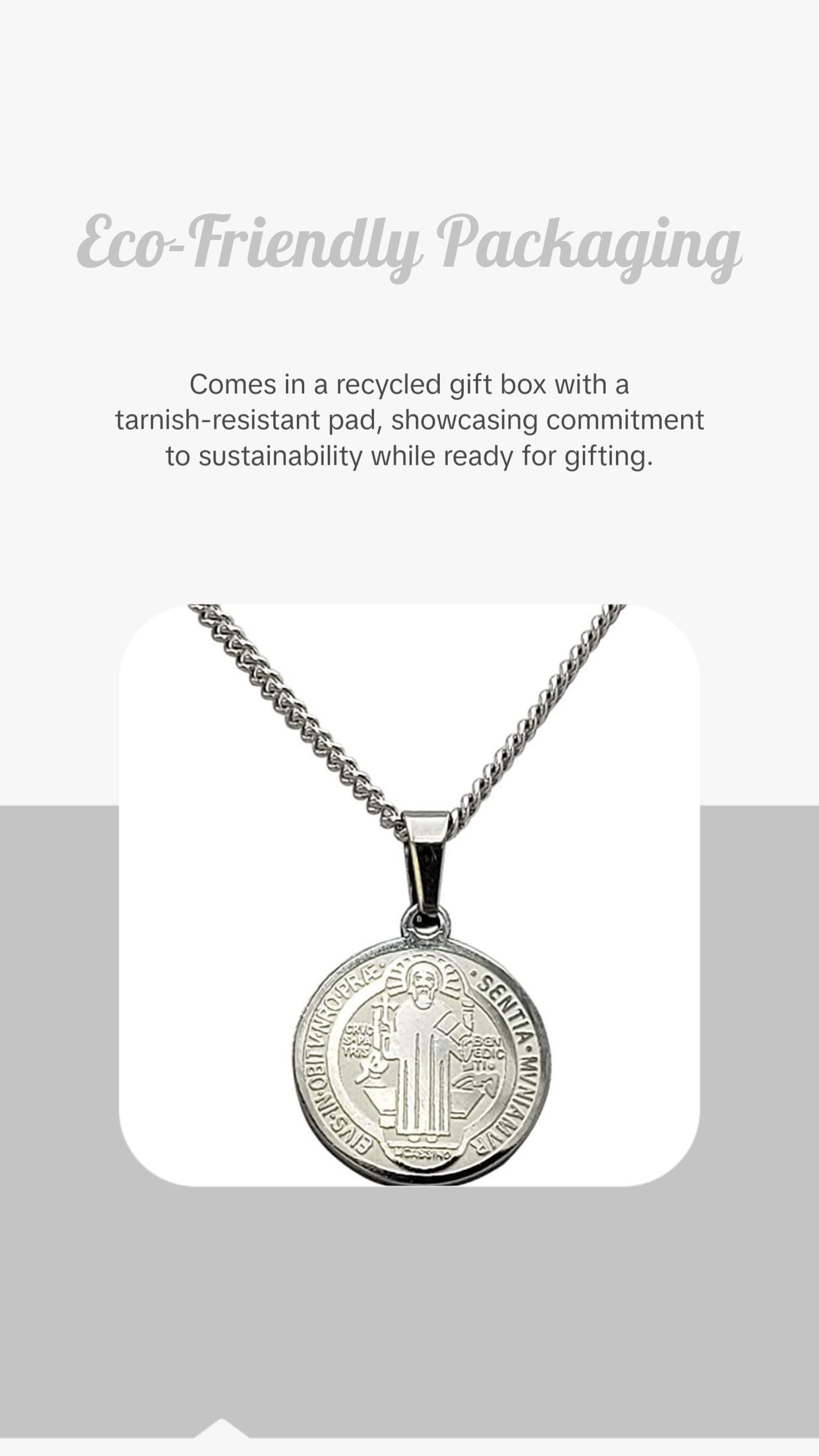 Stainless Steel Saint Benedict Double Sided Medallion Pendant On Sterling Silver Made In Italy Chain Necklace (Cable Chain, 18")