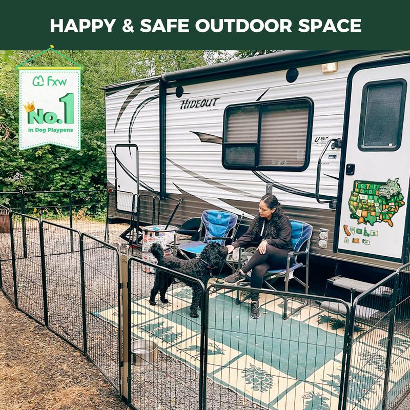 FXW Instant Unleashed Dog Playpen, Portable Pet Fence for Outdoor, RV Trips, and Camping, 24"/32"/40"/45" Height, 8/16 Panels for Small/Medium/Large Dogs