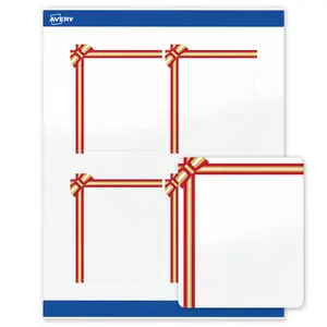 Avery Printable Labels with Sure Feed Technology, Rectangle, 4" x 3-1/3", Pre-Printed Red & Metallic Gold Gift Bow Design, Glossy White, Laser & Inkjet Compatible, 40 Total