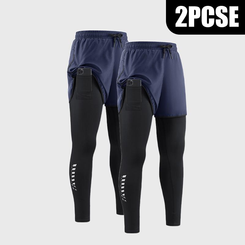 Men's 2-In-1 Quick Dry Breathable Elastic Running Pants with Elastic Waistband, Built-In Phone Pocket & Towel Loop, Breathable Comfort Quick-Dry Fabric for All Seasons, Perfect for Outdoor Running and Gym Workouts Outdoor Activities Trousers must-have