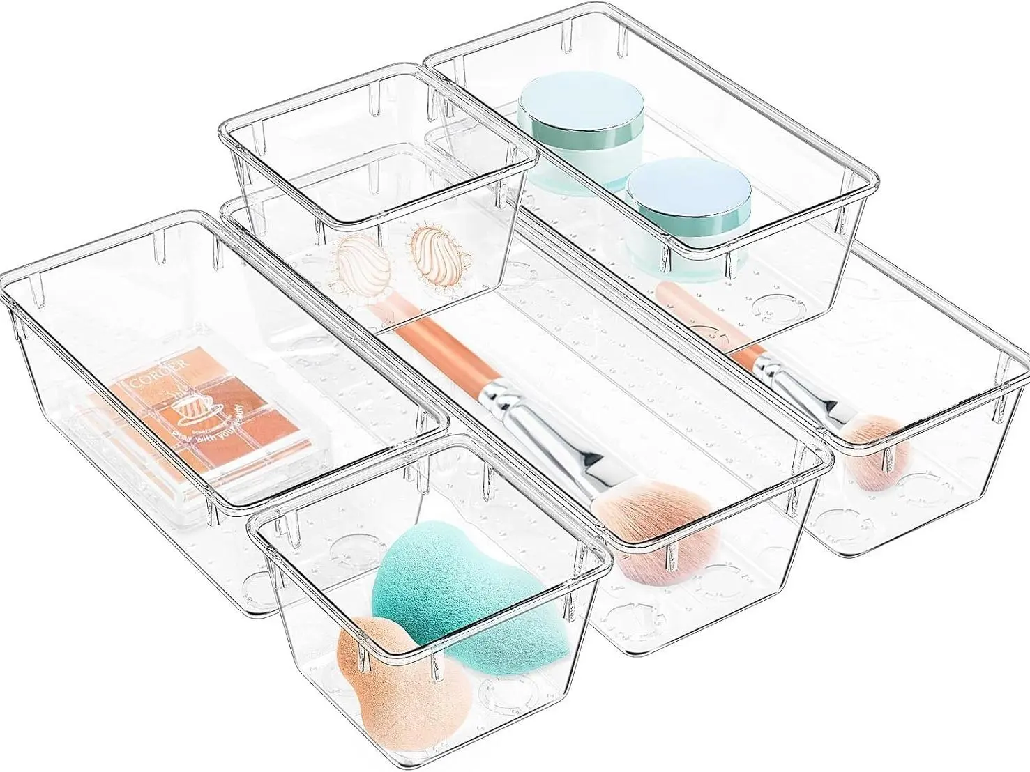 6-Pack Clear Drawer Organizer Set – Acrylic Storage Trays for Makeup, Jewelry, Office Supplies, Utensils & Small Gadgets