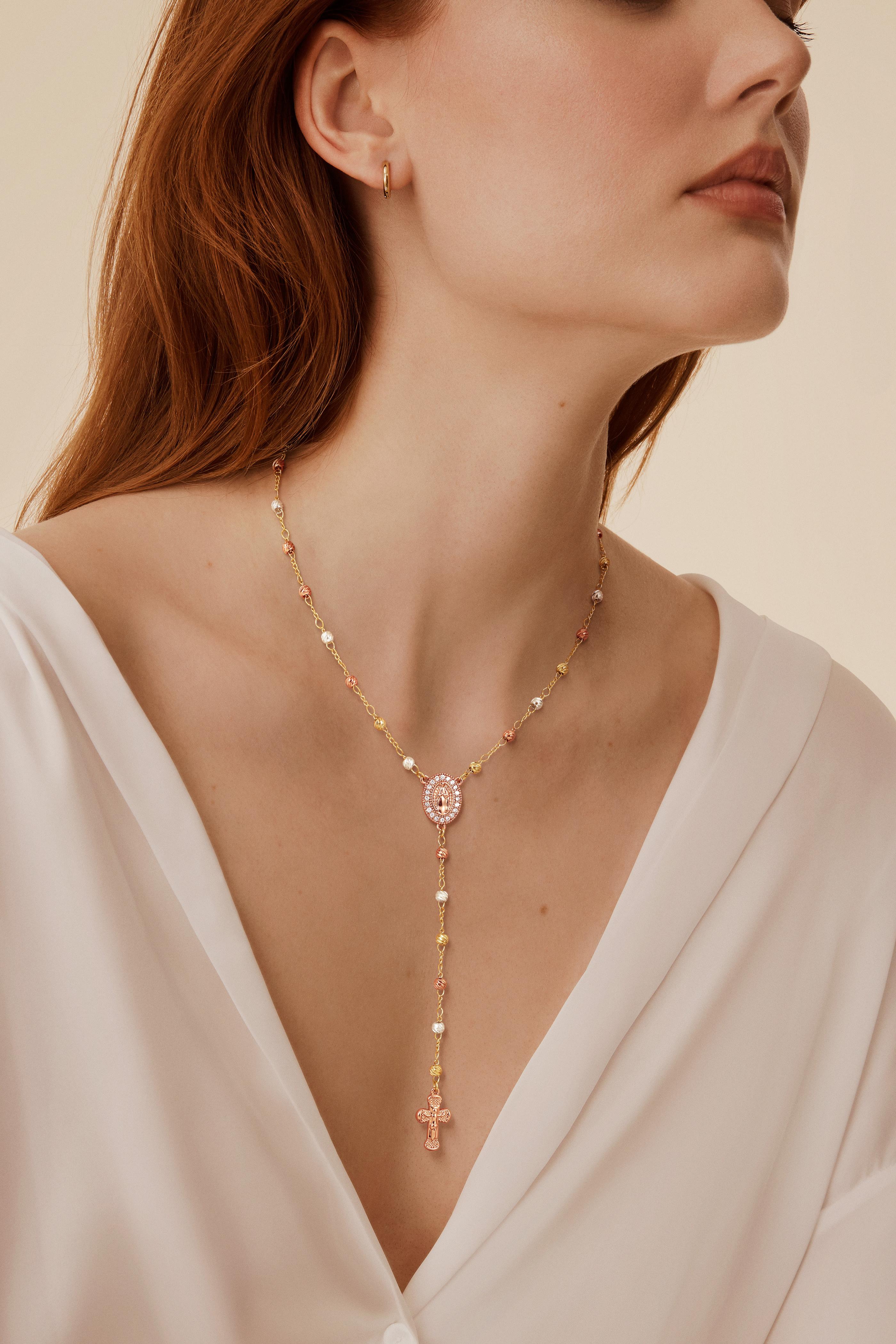 TEWIKY Gold Virgin Mary Necklace with Cross Dainty Y Chain Faith Jewelry Gift For Women Elegant Design Long Versatile Use For Easter