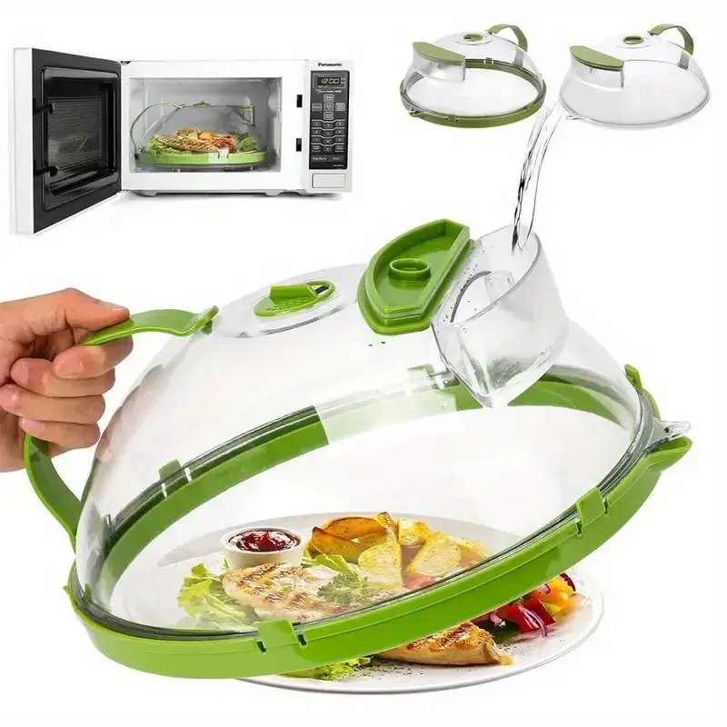 Microwave Splatter Cover with Water Steamer 10 Inch Clear Food Cover Lid, Steam Vent Splatter Guard for Plates, Bowls & Microwave Reheating