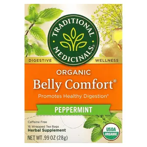 Traditional Medicinals Organic Belly Comfort®, Peppermint, Caffeine Free, 16 Wrapped Tea Bags, 0.99 oz (28 g)