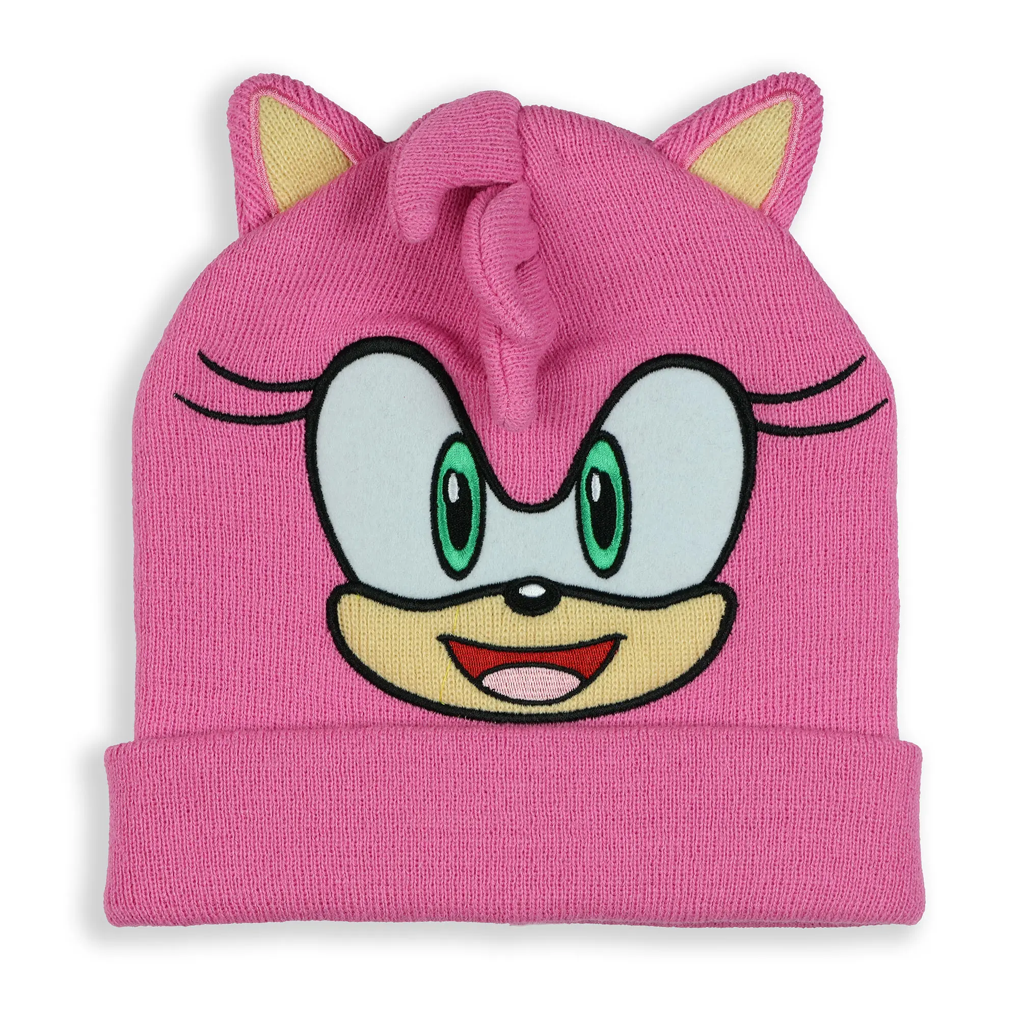 Sonic The Hedgehog Beanie Amy Rose Cuffed Knit Hat with 3D Quills and Ears, Beanies Hats, Fashion Beanie Hat
