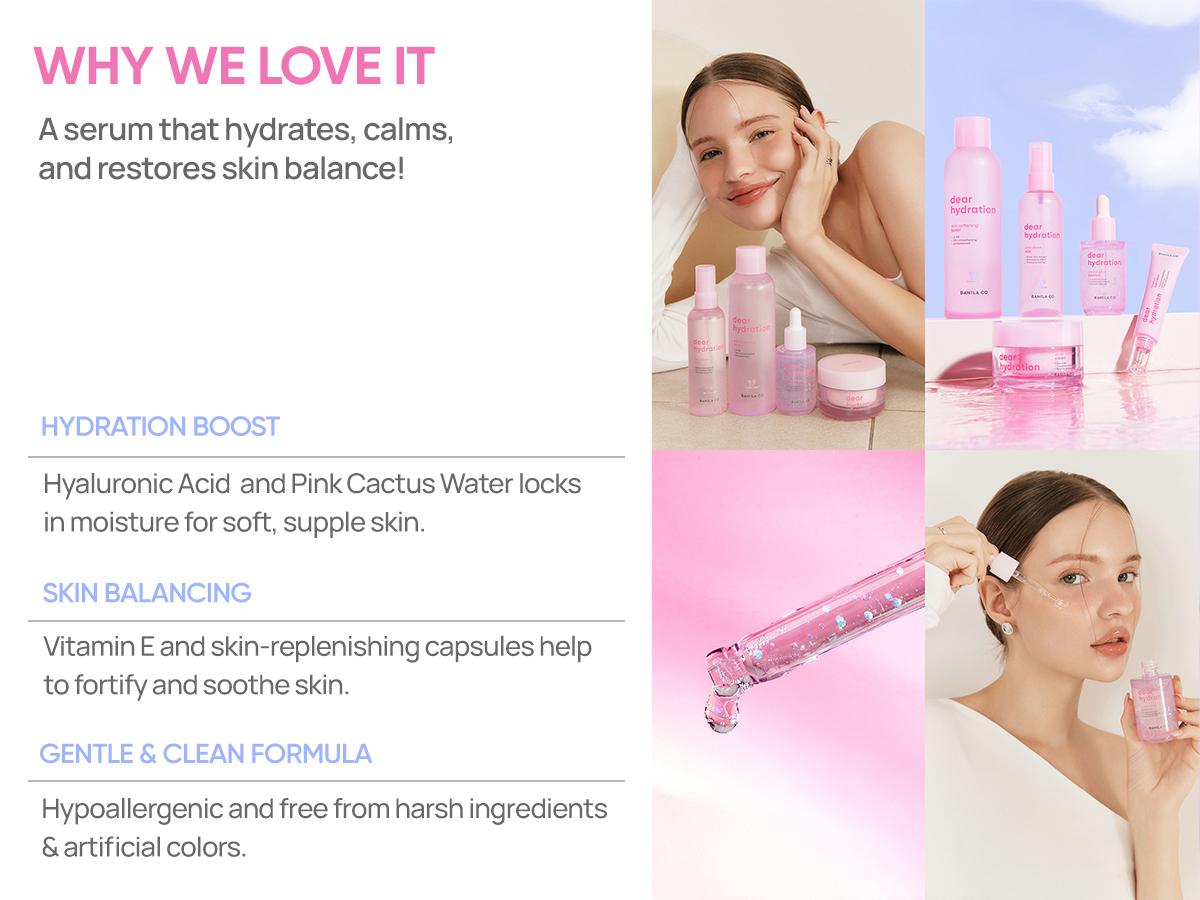 Dear Hydration Crystal Glow Essence | Pink Cactus & Biome Serum for Radiant, Moisturized Skin | Hyaluronic Acid Hydration Serum