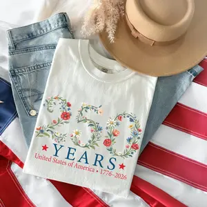 [Collection for 250th America Anniversary]USA 250 Years Anniversary Floral Shirt 1776-2026 Patriotic American Flag T-Shirt Women Vintage Freedom Tee 4th of July Independence Day Outfit Memorial Day Patriotic Shirt America Birthday Celebration Gift