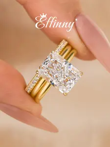 Effinny Jewelry 5.0ct Classic Radiant Cut 3PC Wedding Ring Set,S925 Sterling Silver, 5A Cubic Zirconia Promise Ring, Anniversary Ring for Women Outdoorfun