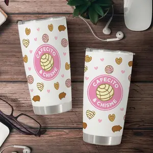 [BNB Tumbler] Cafecito & Chisme Stainless Steel Tumbler 20oz – Cute Coffee Lover Gift for Her, Funny Spanish Quote Tumbler with Lid, Daily Coffee Cup for Friends, Sister, Coworker, Office & Home Use