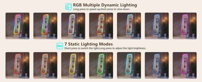 Miu Round-Corner Design Full-RGB exterior length Mirror with 360° & LED-Features, Bottom Drawer Storage, Lockable Design Brush Cabinet Decor Safety