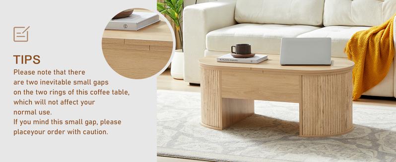Giratree Fluted Coffee Table with Lifting Top, Oval Wood Lift Top Coffee Table with Hidden Compartment, Mid Century Pull up Center Tables for Living Room, Office