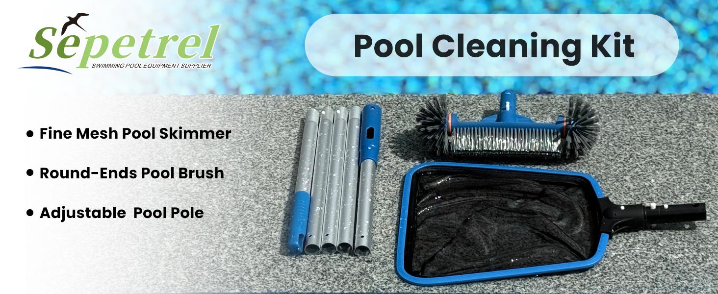 Sepetrel Full Set Adjustable Aluminum Pool Maintenance Kit, 70" Pole, Fine Mesh Leaf Skimmer Net, 12" Brush, Essential for Above Ground Pools, Spas & Hot Tubs, Pool Accessories,summervibes