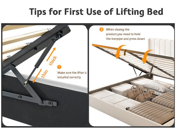 AMERLIFE Lift Up Storage Bed Frame, Linen Upholstered Platform Bed with Vertical Channel Tufted Headboard and Wingback, Hydraulic System, No Box Spring Needed, Wood Slats Support/Best Gift Ideas/Christmas Gifts