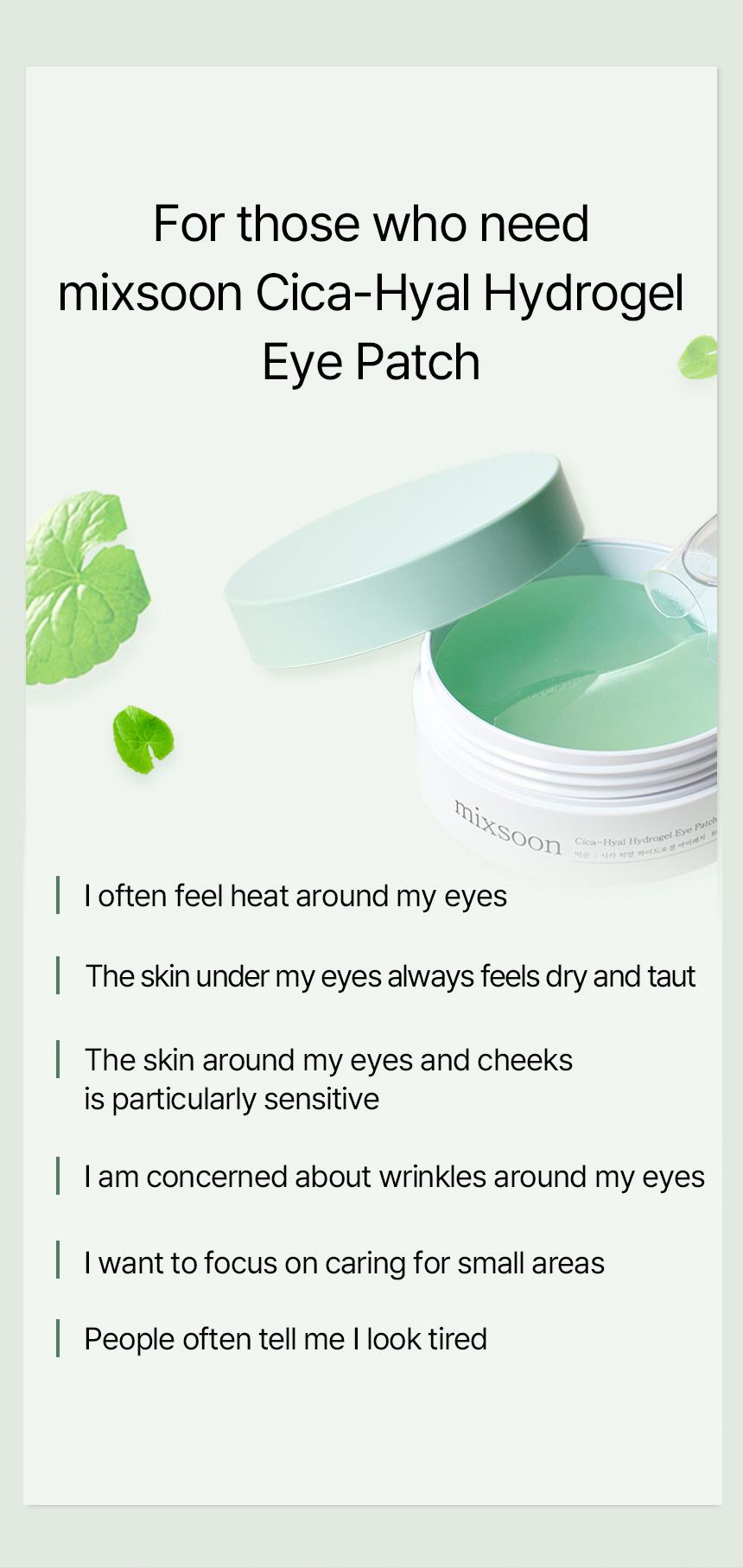 [mixsoon Official Shop] Cica-Hyal Hydrogel Eye Patch 30 pairs (60ea) - Skin Calming & Moisture Replenishment Eye Patch, Korean Skincare for Glass Skin